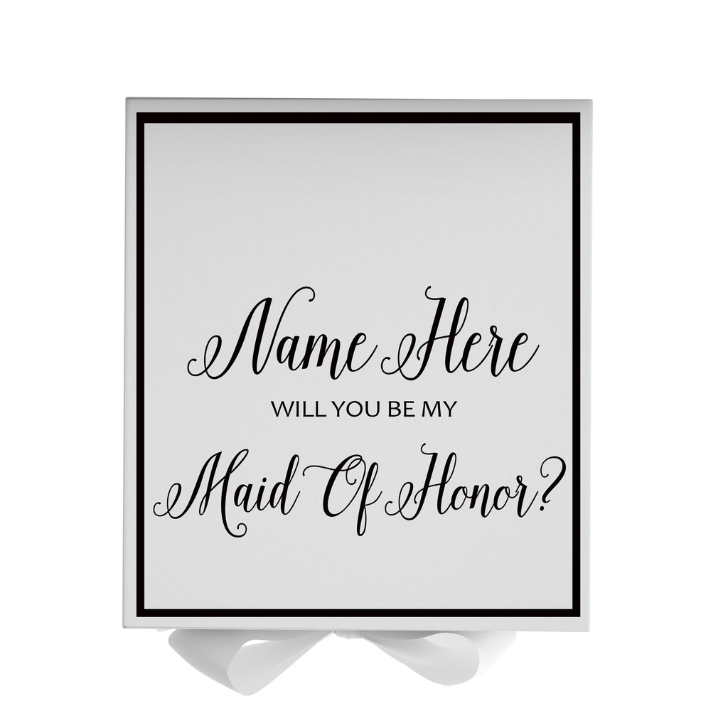 Personalized Will You Be My Maid Of Honor  Box? Proposal Box White w/ Bow white -  Border