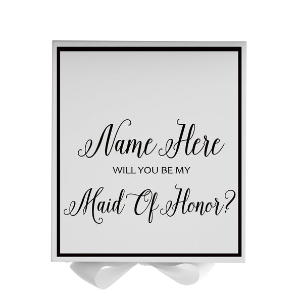 Personalized Will You Be My Maid Of Honor  Box? Proposal Box White w/ Bow white -  Border