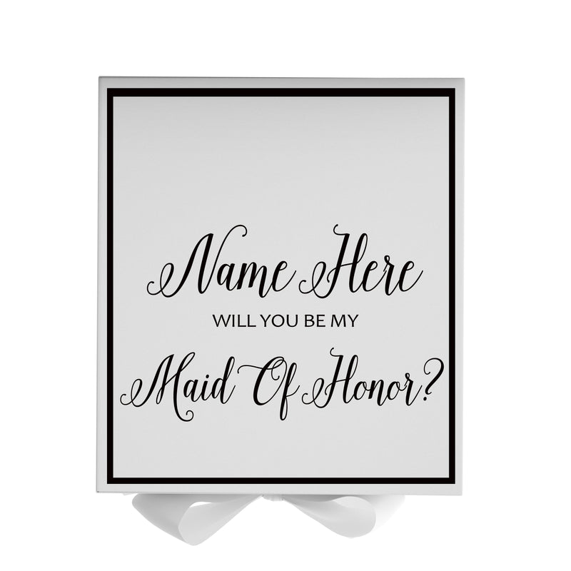 Personalized Will You Be My Maid Of Honor  Box? Proposal Box White w/ Bow white -  Border