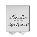 Personalized Will You Be My Maid Of Honor  Box? Proposal Box White w/ Bow white -  Border