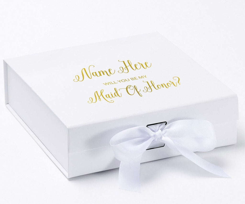 Personalized Will You Be My Maid Of Honor  Box? Proposal Box White w/ Bow white - No Border