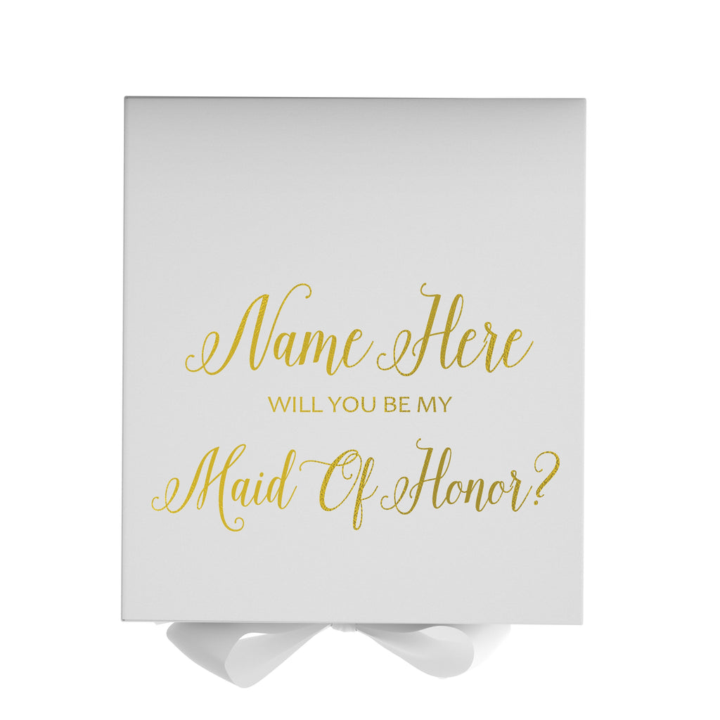 Personalized Will You Be My Maid Of Honor  Box? Proposal Box White w/ Bow white - No Border