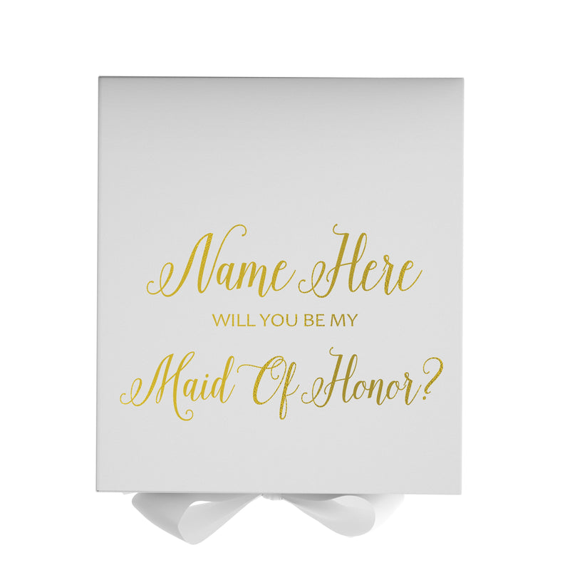 Personalized Will You Be My Maid Of Honor  Box? Proposal Box White w/ Bow white - No Border