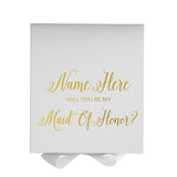 Personalized Will You Be My Maid Of Honor  Box? Proposal Box White w/ Bow white - No Border