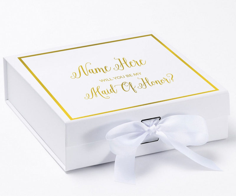 Personalized Will You Be My Maid Of Honor  Box? Proposal Box White w/ Bow white -  Border
