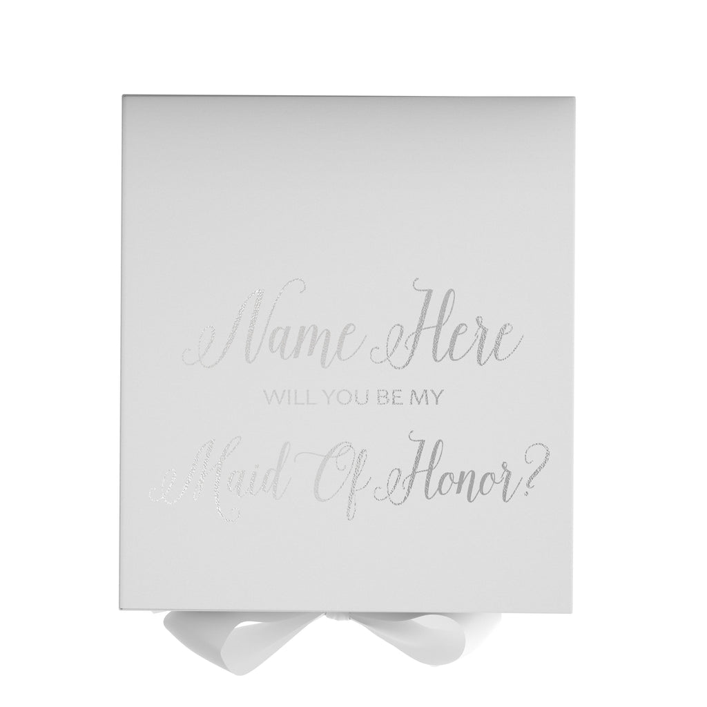 Personalized Will You Be My Maid Of Honor  Box? Proposal Box White w/ Bow white - No Border