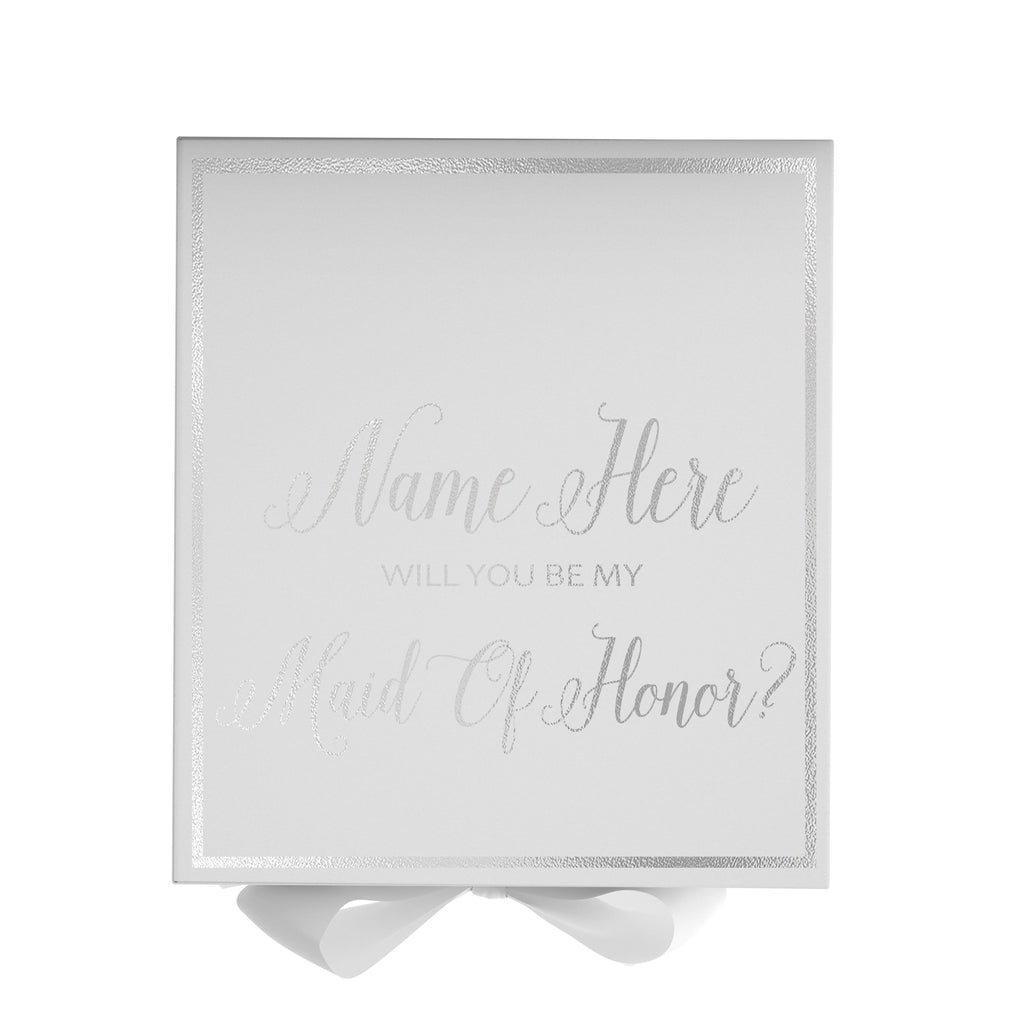 Personalized Will You Be My Maid Of Honor  Box? Proposal Box White w/ Bow white -  Border