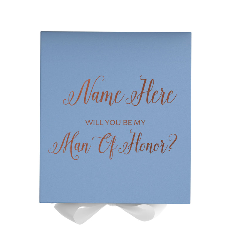 Personalized Will You Be My Man Of Honor  Box? Proposal Box Light Blue w/ Bow white - No Border