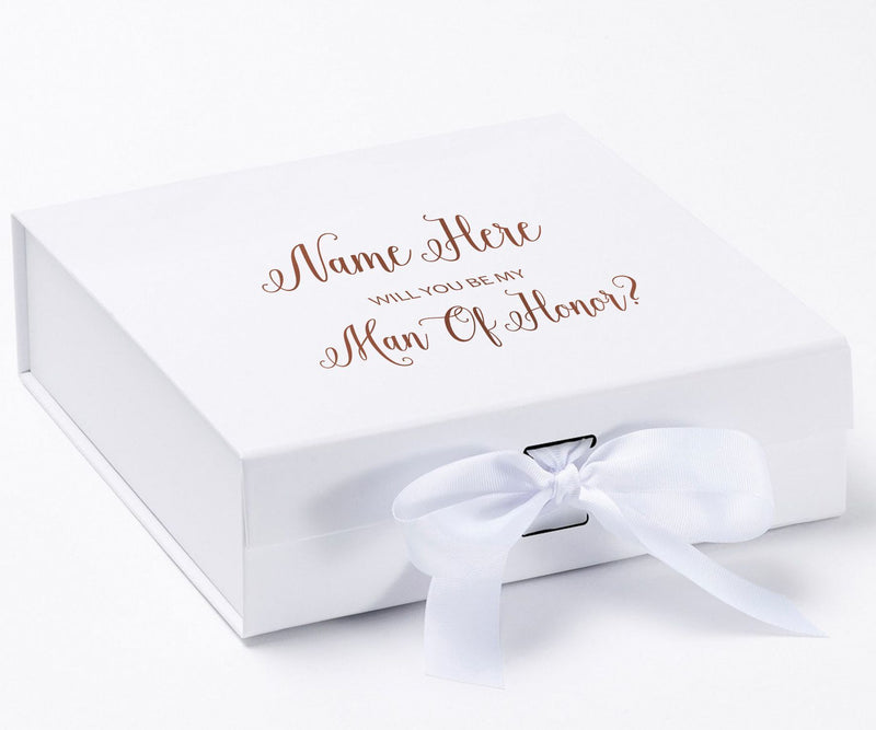 Personalized Will You Be My Man Of Honor  Box? Proposal Box White w/ Bow white - No Border