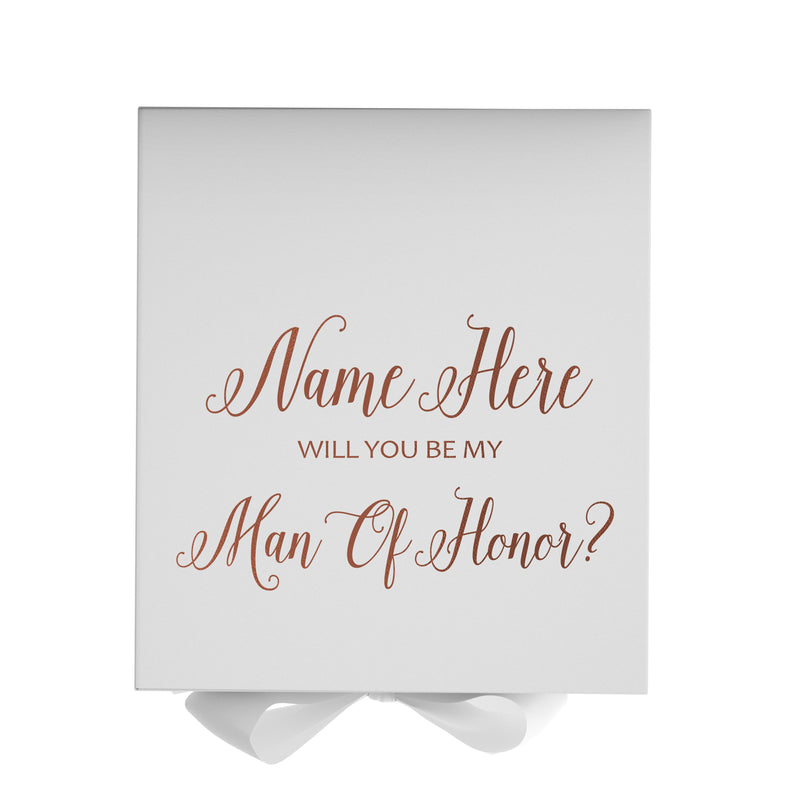 Personalized Will You Be My Man Of Honor  Box? Proposal Box White w/ Bow white - No Border