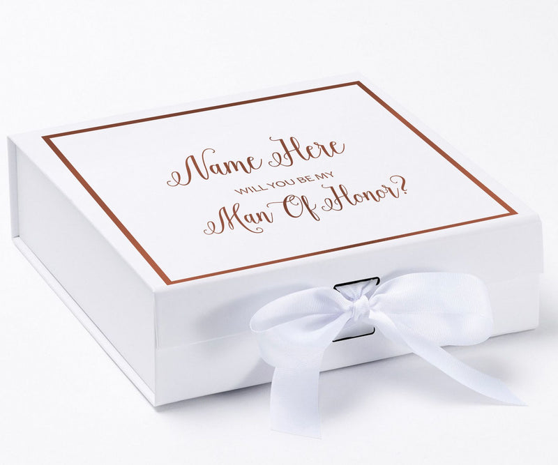 Personalized Will You Be My Man Of Honor  Box? Proposal Box White w/ Bow white -  Border