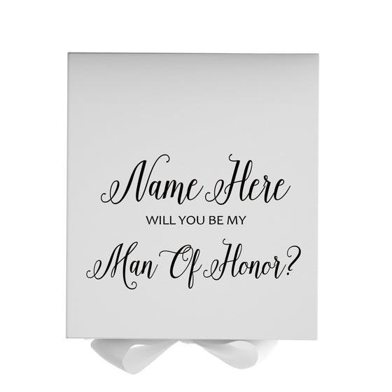 Personalized Will You Be My Man Of Honor  Box? Proposal Box White w/ Bow white - No Border