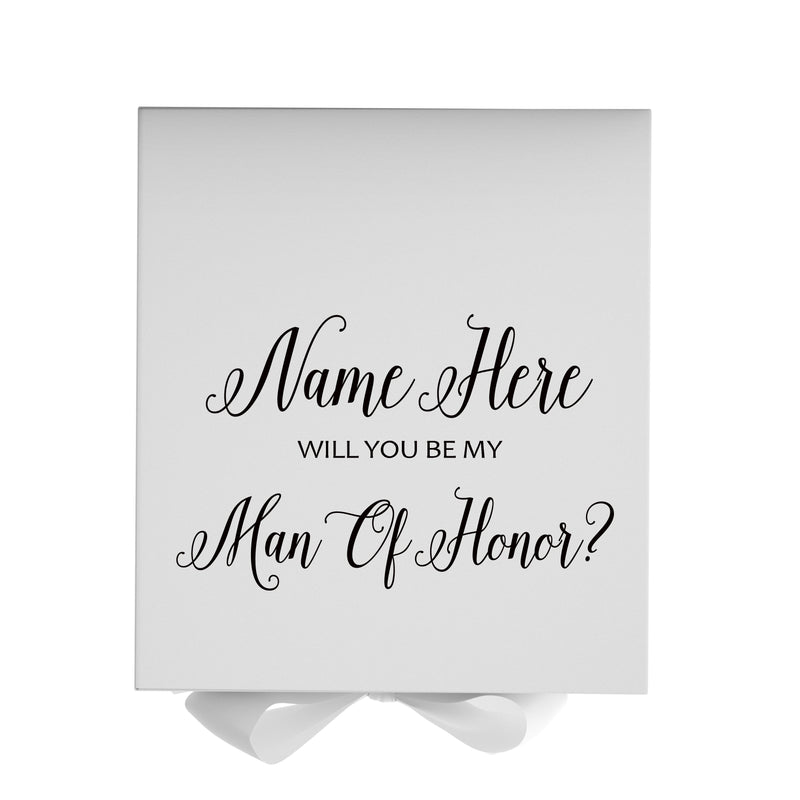 Personalized Will You Be My Man Of Honor  Box? Proposal Box White w/ Bow white - No Border