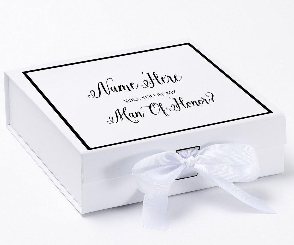 Personalized Will You Be My Man Of Honor  Box? Proposal Box White w/ Bow white -  Border