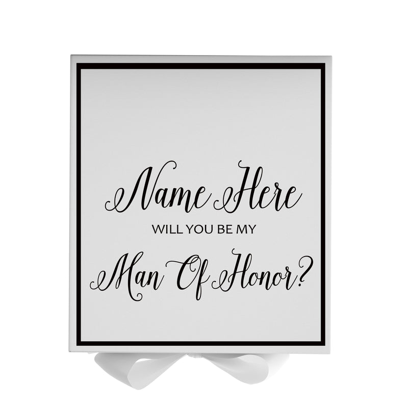 Personalized Will You Be My Man Of Honor  Box? Proposal Box White w/ Bow white -  Border