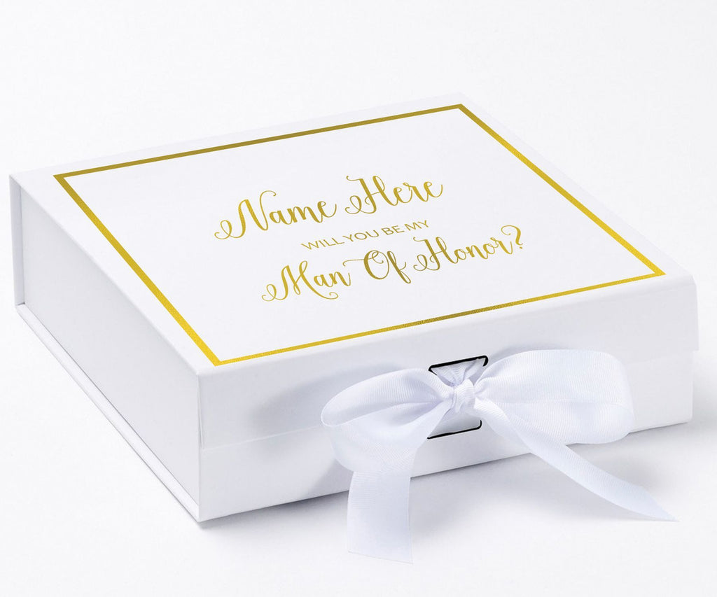 Personalized Will You Be My Man Of Honor  Box? Proposal Box White w/ Bow white -  Border