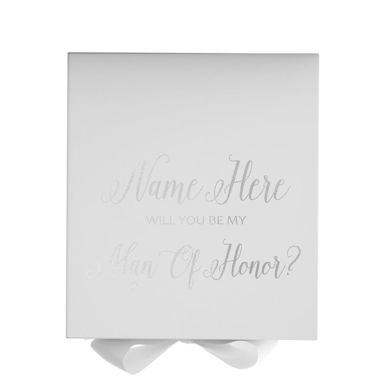 Personalized Will You Be My Man Of Honor  Box? Proposal Box White w/ Bow white - No Border