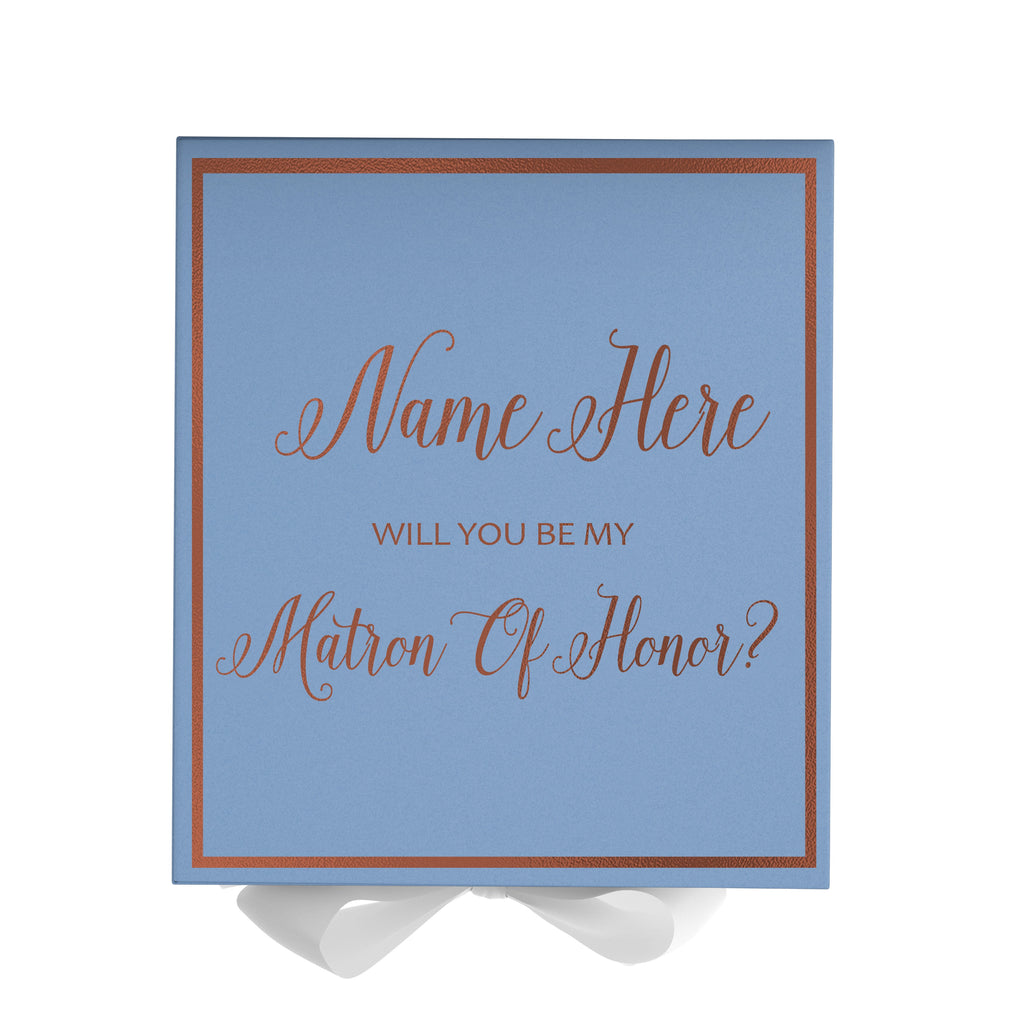 Personalized Will You Be My Matron Of Honor  Box? Proposal Box Light Blue w/ Bow white -  Border