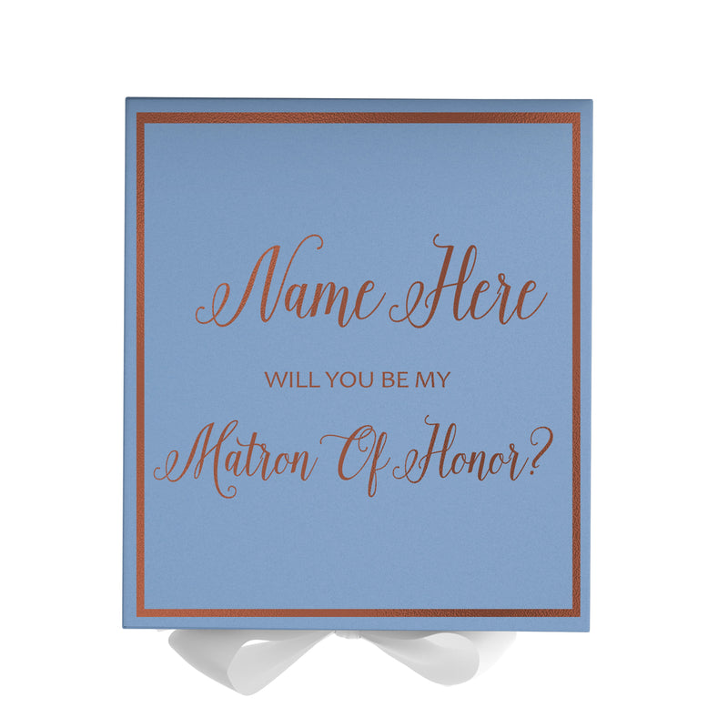 Personalized Will You Be My Matron Of Honor  Box? Proposal Box Light Blue w/ Bow white -  Border