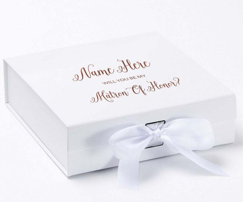 Personalized Will You Be My Matron Of Honor  Box? Proposal Box White w/ Bow white - No Border