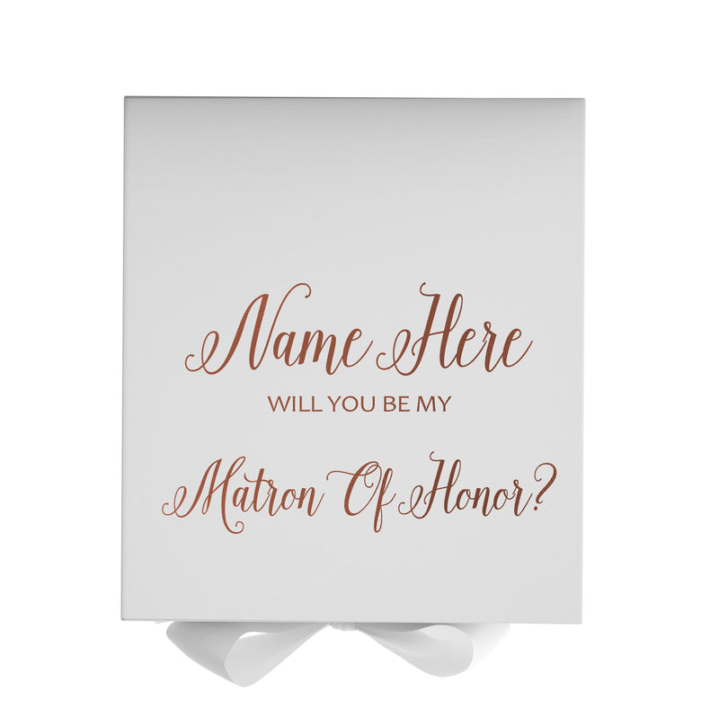 Personalized Will You Be My Matron Of Honor  Box? Proposal Box White w/ Bow white - No Border