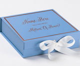 Personalized Will You Be My Matron Of Honor  Box? Proposal Box Light Blue w/ Bow white -  Border