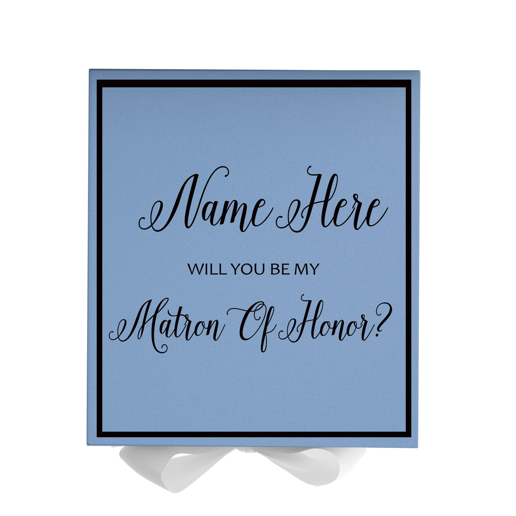 Personalized Will You Be My Matron Of Honor  Box? Proposal Box Light Blue w/ Bow white -  Border