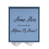 Personalized Will You Be My Matron Of Honor  Box? Proposal Box Light Blue w/ Bow white -  Border