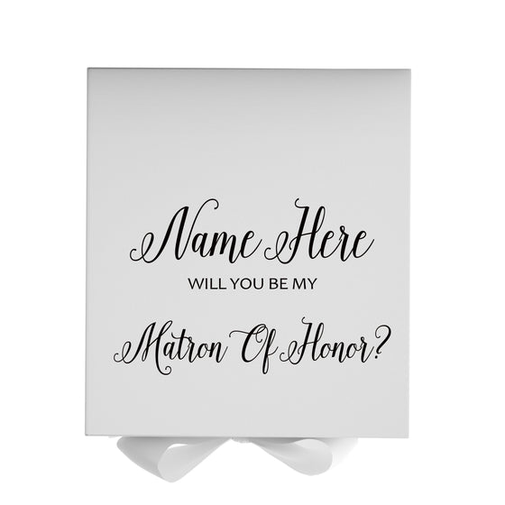 Personalized Will You Be My Matron Of Honor  Box? Proposal Box White w/ Bow white - No Border