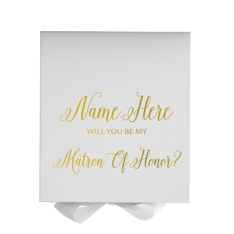 Personalized Will You Be My Matron Of Honor  Box? Proposal Box White w/ Bow white - No Border