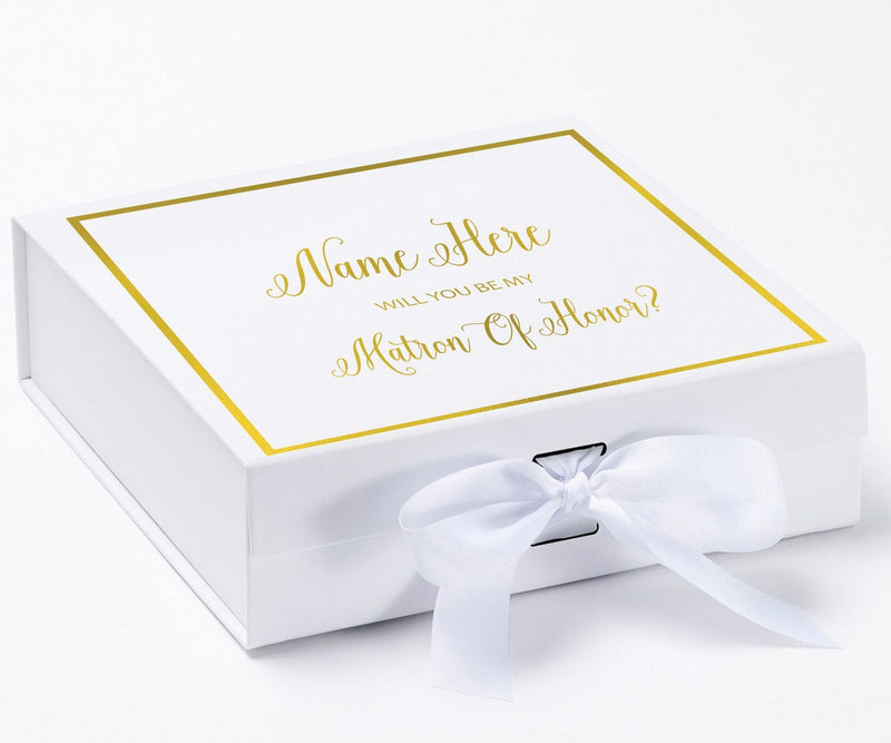 Personalized Will You Be My Matron Of Honor  Box? Proposal Box White w/ Bow white -  Border