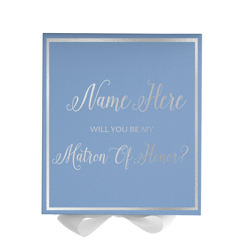 Personalized Will You Be My Matron Of Honor  Box? Proposal Box Light Blue w/ Bow white -  Border