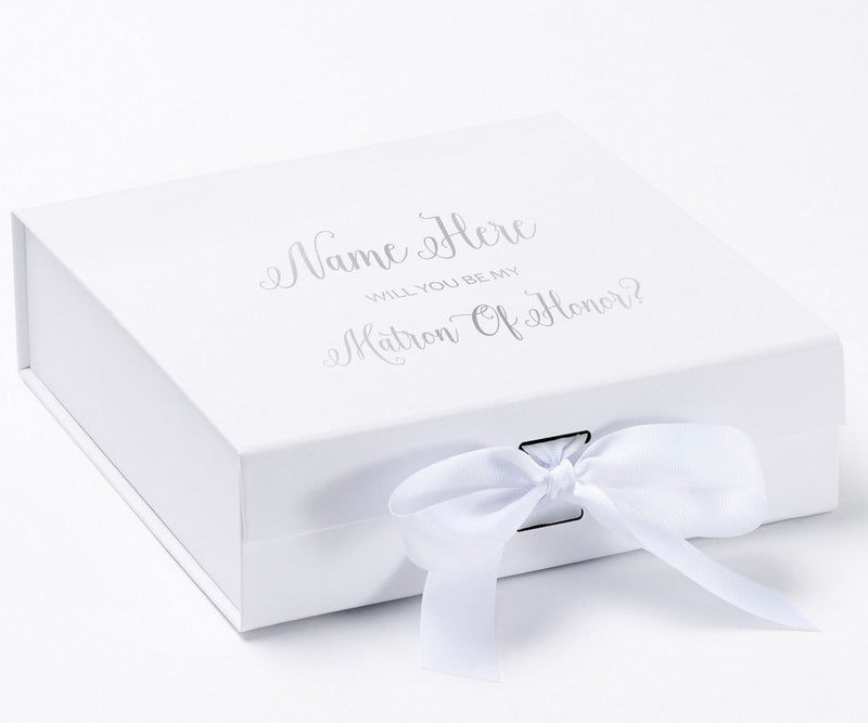 Personalized Will You Be My Matron Of Honor  Box? Proposal Box White w/ Bow white - No Border
