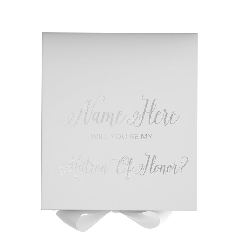 Personalized Will You Be My Matron Of Honor  Box? Proposal Box White w/ Bow white - No Border