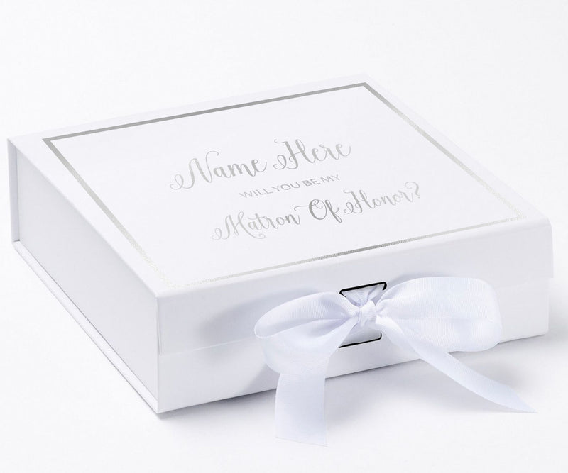 Personalized Will You Be My Matron Of Honor  Box? Proposal Box White w/ Bow white -  Border