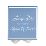 Personalized Will You Be My Matron Of Honor  Box? Proposal Box Light Blue w/ Bow white -  Border