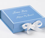 Personalized Will You Be My Matron Of Honor  Box? Proposal Box Light Blue w/ Bow white -  Border