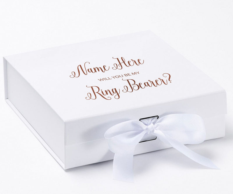Personalized Will You Be My Ring Bearer  Box? Proposal Box White w/ Bow white - No Border