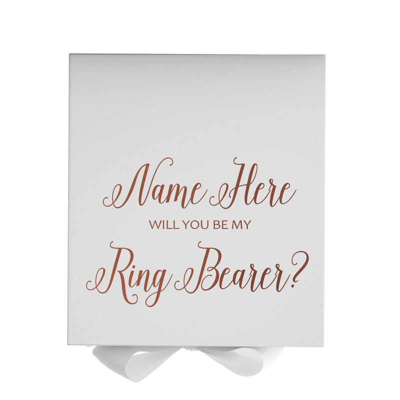 Personalized Will You Be My Ring Bearer  Box? Proposal Box White w/ Bow white - No Border