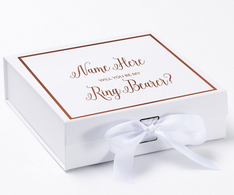 Personalized Will You Be My Ring Bearer  Box? Proposal Box White w/ Bow white -  Border