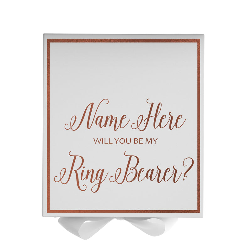 Personalized Will You Be My Ring Bearer  Box? Proposal Box White w/ Bow white -  Border