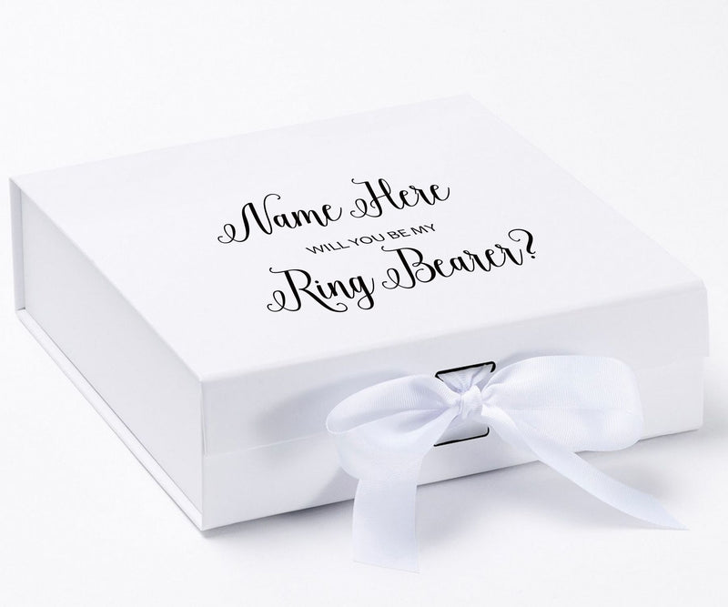Personalized Will You Be My Ring Bearer  Box? Proposal Box White w/ Bow white - No Border