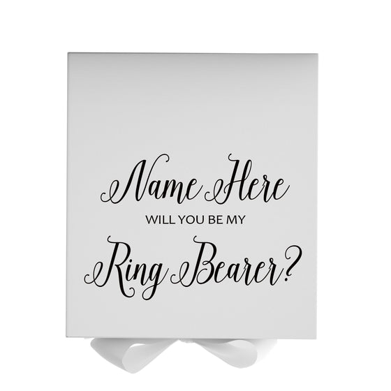 Personalized Will You Be My Ring Bearer  Box? Proposal Box White w/ Bow white - No Border