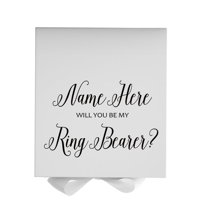Personalized Will You Be My Ring Bearer  Box? Proposal Box White w/ Bow white - No Border