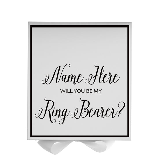 Personalized Will You Be My Ring Bearer  Box? Proposal Box White w/ Bow white -  Border