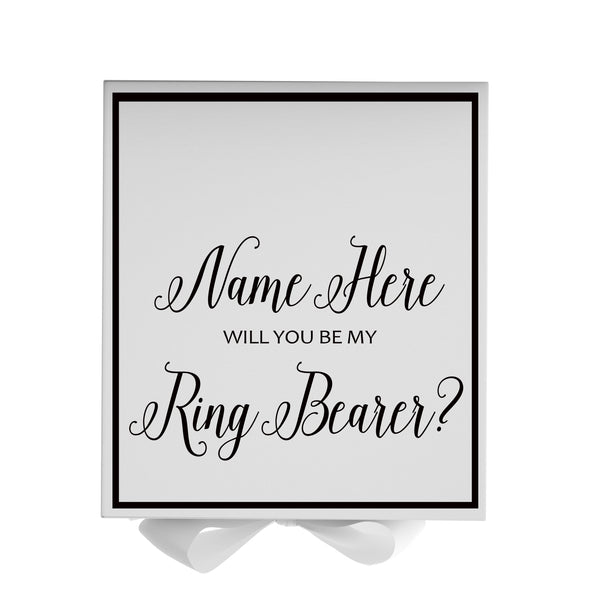 Personalized Will You Be My Ring Bearer  Box? Proposal Box White w/ Bow white -  Border