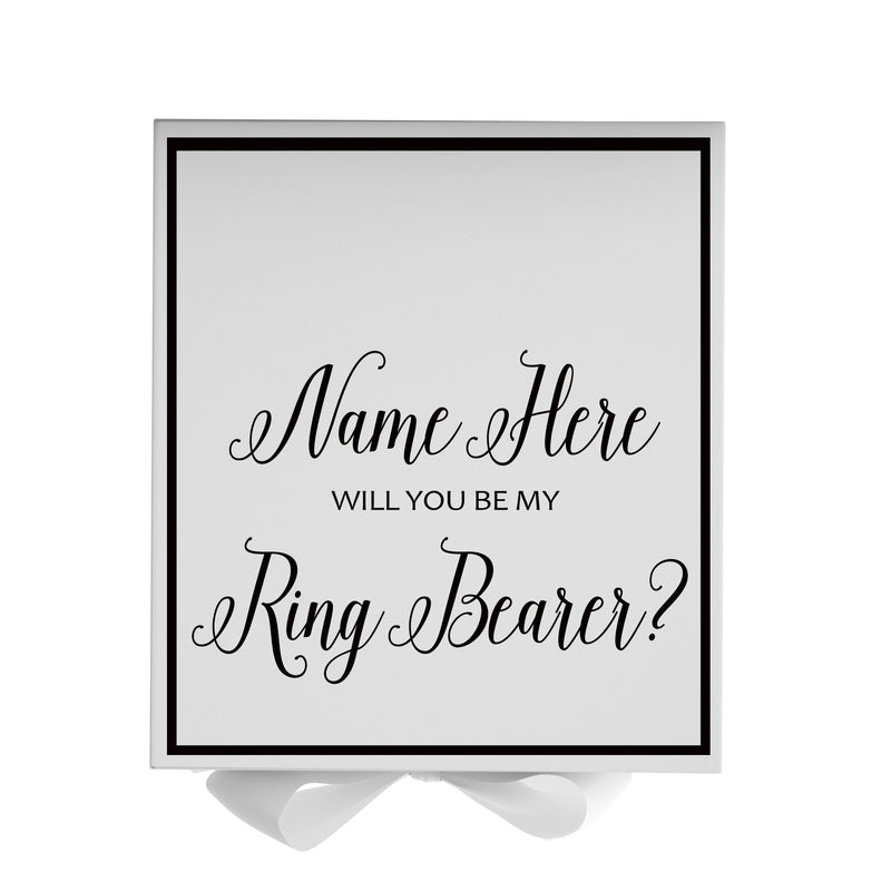 Personalized Will You Be My Ring Bearer  Box? Proposal Box White w/ Bow white -  Border