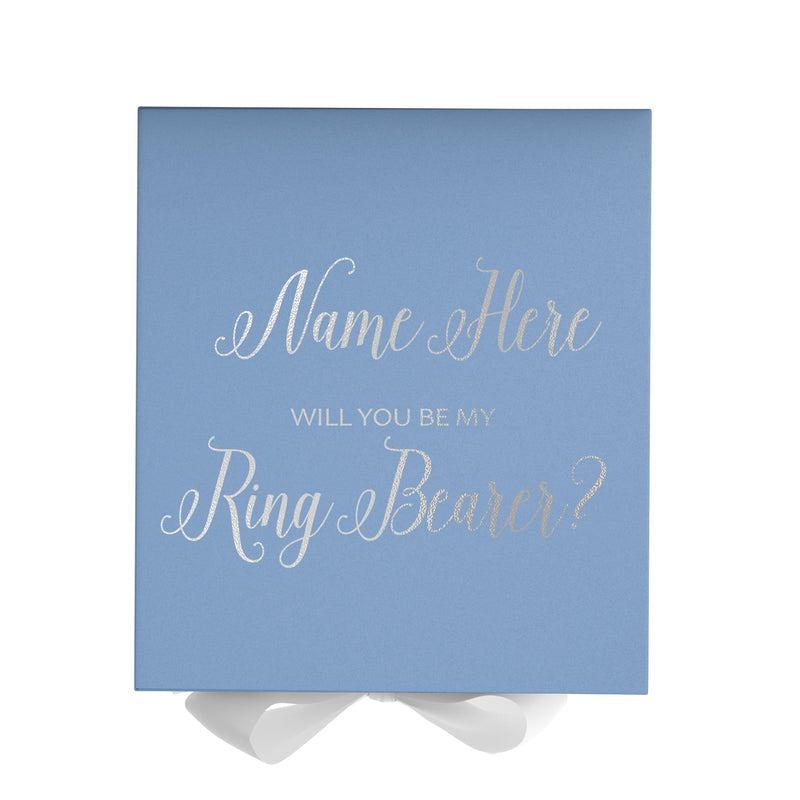 Personalized Will You Be My Ring Bearer  Box? Proposal Box Light Blue w/ Bow white - No Border