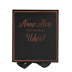 Personalized Will You Be My Usher? Proposal Box Black w/ Bow -  Border