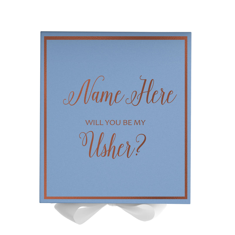 Personalized Will You Be My Usher  Box? Proposal Box Light Blue w/ Bow white -  Border
